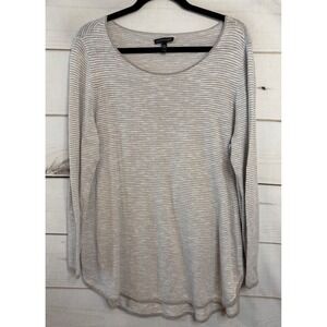 Eileen Fisher Organic Linen Cotton Striped Sweater Beige White Scoop Neck L/G